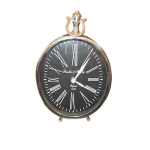 Franklin & Murphy Table Top Clock By Two's Company Silver Black Roman Numeral